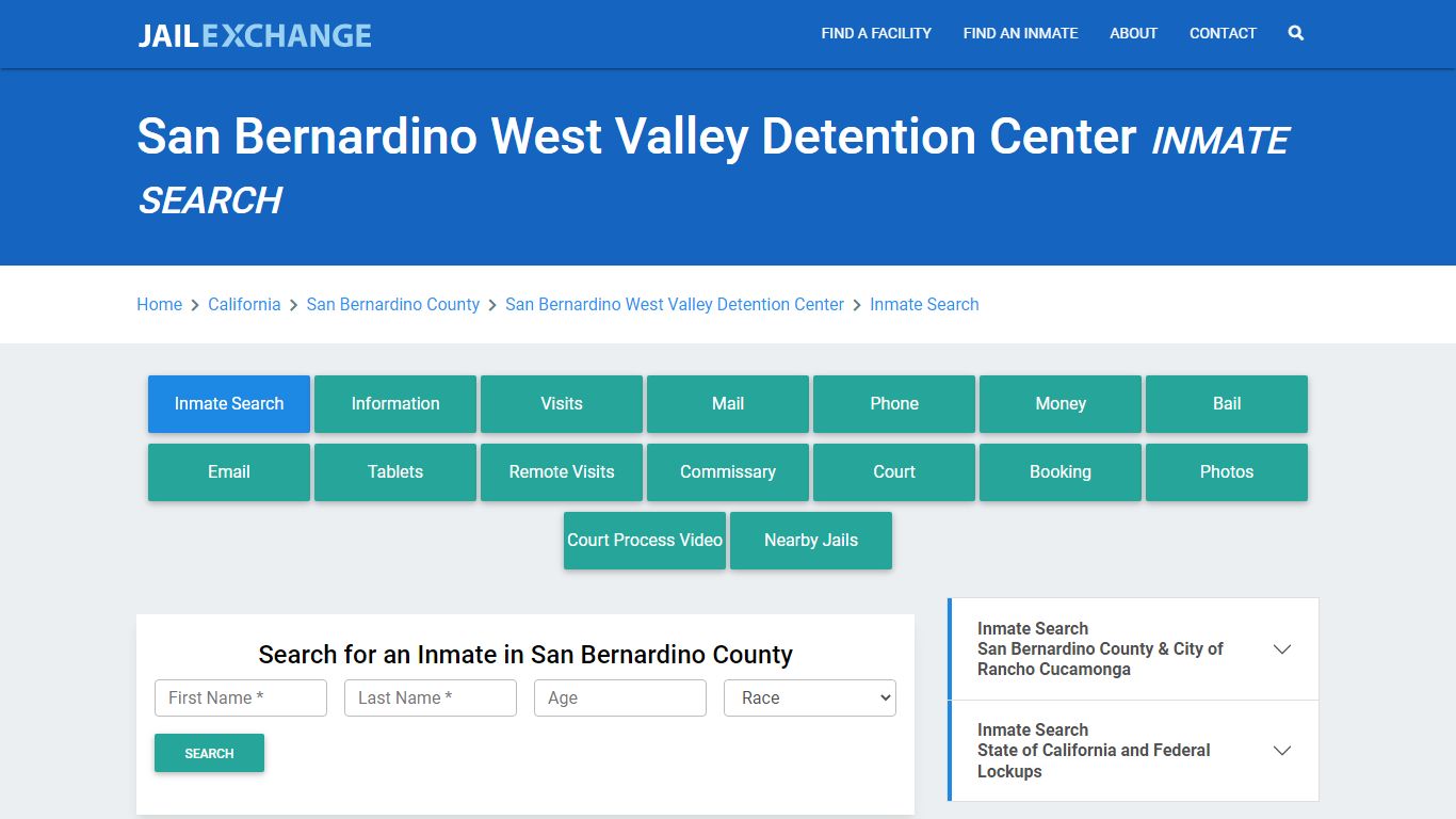 San Bernardino West Valley Detention Center Inmate Search - Jail Exchange